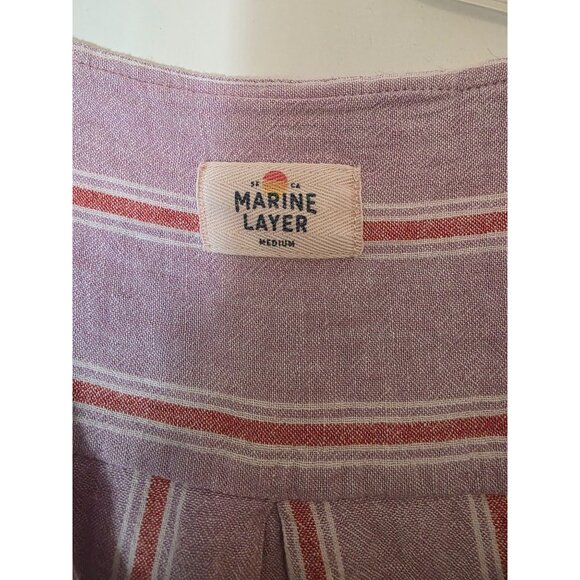 Marine Layer Pink Striped Linen Blend Sleeveless Shirt Dress M Pockets - Picture 2 of 8